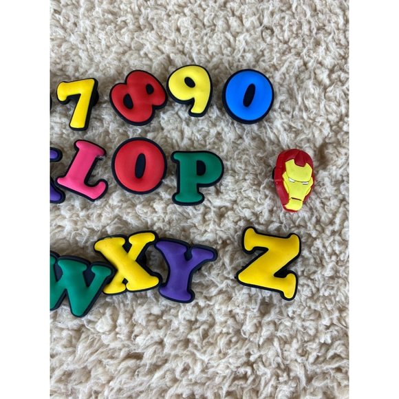 32 Pc Lot Of Shoe Charms Multi Color Letters Numbers Ironman - Picture 4 of 6
